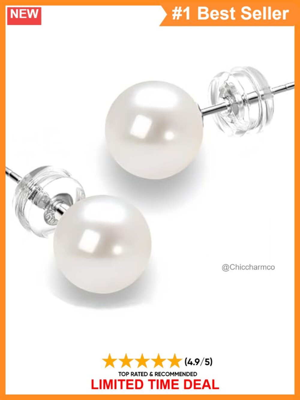 Freshwater Pearl Stud Earrings Sterling Silver 18K Gold Plated Hypoallergenic